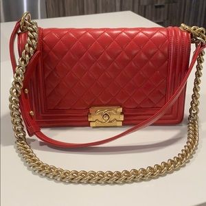CHANEL Lambskin Quilted Red Medium Boy